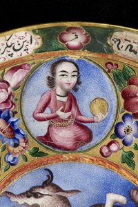 Kapaklı kase, tabak ve kaşık, astrolojik süslemeli, 19. yüzyılın başlarında by Baqir