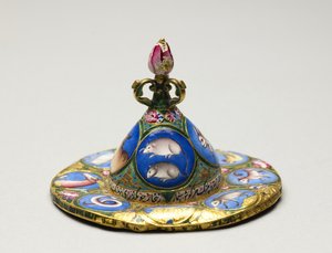 Kapaklı kase, tabak ve kaşık, astrolojik süslemeli, 19. yüzyılın başlarında by Baqir