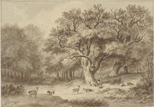 Geyik ile orman manzarası by Barend Cornelis Koekkoek