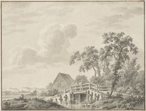 Bir balıkçı ile bir kumul kenarında manzara by Barend Cornelis Koekkoek