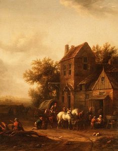 Bir Demirci Ocağında İki Atlı by Barend Gael or Gaal