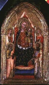 Madonna ve Çocuk, Aziz Bartholomew ve Diğer Azizlerle Tahtına Geçti by Bargello Master