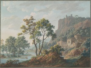 Kaleler ve Balıkçılar ile Nehir Manzarası by Baron Louis Albert Guillain Bacler d