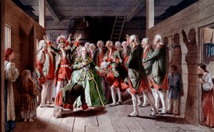 Rus Etkileyici Elisabeth Iere Petrovna (1709-1762), ziyafetinin ve İmparatorluk Tahtındaki geleceğinin gününde, askerler sadakatine yemin ediyor Klodt