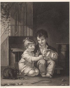 Tavşanlı iki çocuk Uyumak, uyumak by Barthélémy Joseph Fulcran Roger