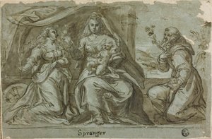 Aziz Catherine ve Dominic ile Madonna ve Çocuk by Bartholomaeus Spranger