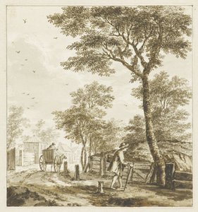 Rakamlar ve bir at ve araba ile manzara by Bartholomeus Barbiers
