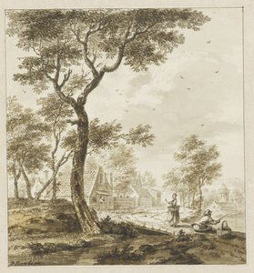 Sağda figürler ve bir fenerle manzara by Bartholomeus Barbiers