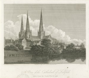 Lichfield Katedrali - Güney Batı Görünümü: gravür, 1796 by Bartholomew Howlett