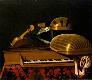 Müzik Aletleri ve Kitaplarla Natürmort, 17. Yüzyılın Ortası. by Bartolomeo Bettera