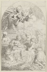 Üç Melek Tarafından Tapılan İsa Çocuk by Bartolomeo Biscaino