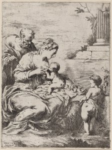 Aziz John ile Kutsal Aile. by Bartolomeo Biscaino