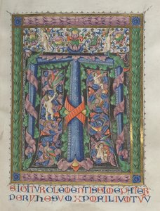 Yanlış satış: Fol. 186: Dekore Edilmiş İlk T[e igitur] tam sayfa, 1469.