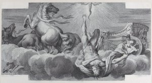 Levha 34: Araba sürücüsü Auriga, ortadaki arabadan düşüyor, üç at l..., 1756. Yaratıcılar: Bartolomeo Crivellari, Gabriel Söderling. by Bartolomeo Crivellari, Gabriel Söderling