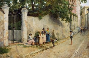 Çeşmede, Bartolomeo Giuliano (1825-1909), tuval üzerine yağlı boya, 64.5x100 cm by Bartolomeo Giuliano