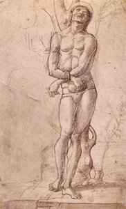 Saint Sebastian, yaklaşık 1475, çizim Bartolomeo Montagna (yaklaşık 1450-1523), kalem ve kahverengi mürekkep, kahverengi astarlı, cm 20x15, İtalya by Bartolomeo Montagna