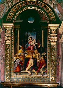 Aziz Anthony ile Enthroned Madonna ve Çocuk (panelde yağlı boya) by Bartolomeo Passarotti