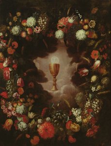 Çiçekler ve meyvelerle çevrili kadeh by Bartolomeo Perez