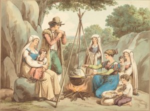 Kamp Ateşi Üzerinde Yemek Pişen Köylü Ailesi by Bartolomeo Pinelli