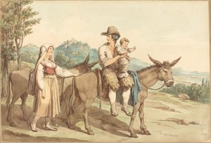 Köylü Bir Aile ve İki Eşek by Bartolomeo Pinelli