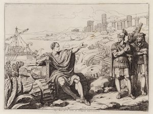 Gaius Marius Kartaca kalıntıları arasında otururken (gravür) by Bartolomeo Pinelli
