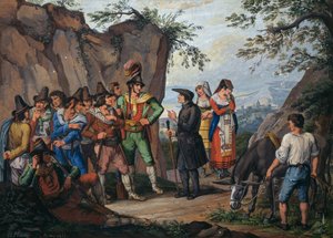 Eşkıya Gasparone ve Başrahip Pellegrini arasında teslim olma müzakereleri by Bartolomeo Pinelli