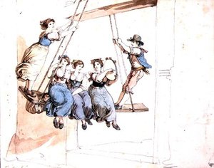 Salıncakta (kağıt üzerine kurşun kalem üzerine sulu boya) by Bartolomeo Pinelli