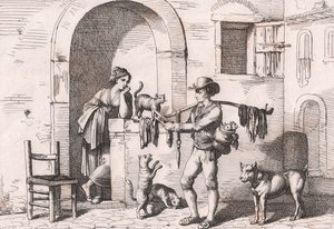 Carnacciaro, kedi etinin sokak satıcısı, Bartolomeo Pinelli tarafından gravür (Roma by Bartolomeo Pinelli