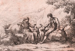 Bir bebeği olan iki halk, Schiavi, Abruzzo, Bartolomeo Pinelli tarafından gravür (Roma by Bartolomeo Pinelli