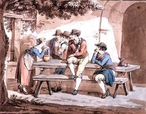 Pergola Altı (kağıt üzerine kurşun kalem üzerine sulu boya) by Bartolomeo Pinelli