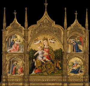 Alçakgönüllülük Madonna, Müjde, Doğuş ve Pietà, c.1465 (ahşap üzerine tempera ve altın)