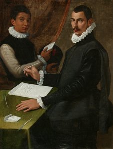 Bilinmeyen bir adam ve Hizmetkarının portresi by Bartolommeo (attr. to) Passerotti
