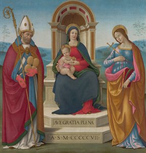 Volterra Aziz Justus ve Antakyalı Aziz Margaret ile Madonna ve Çocuk by Bastiano Mainardi