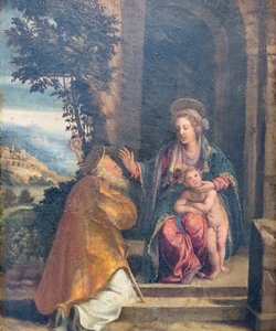 Çocuk ve piskopos ile Bakire by Battista & Dossi Dosso (c.1486 1542) Dossi
