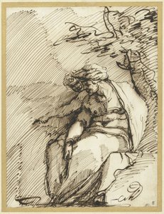 Bir ağacın altında bir dahi ile Sibylle by Battista Franco (possibly)