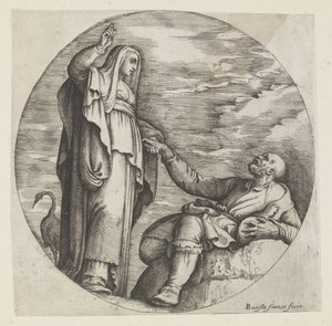 Din zavallı yaşlı bir adamı teselli eder by Battista Franco