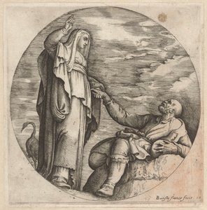 Din zavallı yaşlı bir adamı teselli eder by Battista Franco