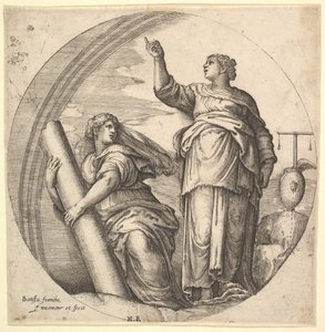 Fortitude and Justice, yuvarlak formatta alegorik bir kompozisyon, Fortitude g..., ca. 1530-61.