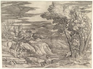 Bir Süvari ve Damatıyla Manzara, yaklaşık. 1552-61. by Battista Franco Veneziano