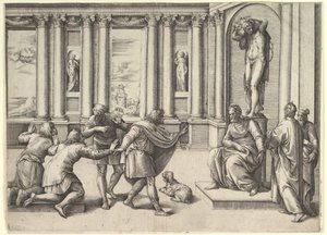 Baküs Heykelinin Altında Oturan Bir Seyirci Karşılayan Adam, ca. 1530-61.