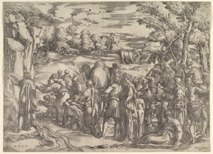 Musa Kayadan Su Çekiyor, solda akan su, çeşitli figürler ve ..., yakl. 1552-61.
