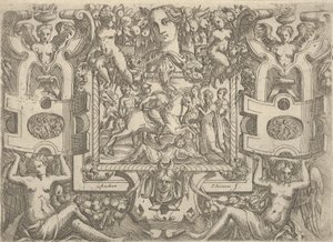 At sırtında bir kılıç tutan ve yerde yatan bir figürün üzerine binen figür, s..., ca. 1540-80.