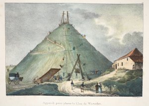 Waterloo Aslanını yerleştirmek için cihaz, c.1895 (fotokrom) by Belgian School