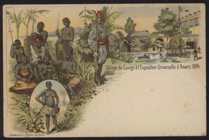Exposition Internationale d"Anvers'te sergilenen Kongolu köyü, Antwerp, Belçika, 1894 by Belgian School