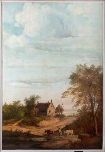 Arkadaki ikinci arka oda, toplantı odası, klasik tarzda kırsal sahneleri olan duvar resimleri, muhtemelen 1810 civarında, sahne 7 by Belgian School