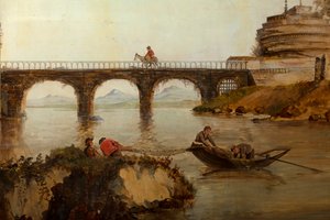 Arkadaki ikinci arka oda, toplantı odası, klasik tarzda kırsal sahneleri olan duvar resimleri, muhtemelen 1810 civarında, sahne 2 by Belgian School
