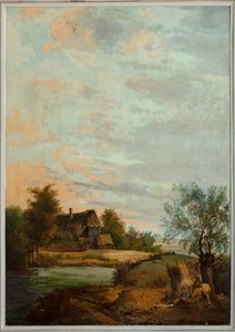 Arkadaki ikinci arka oda, toplantı odası, klasik tarzda kırsal sahneleri olan duvar resimleri, muhtemelen 1810 civarında, sahne 7 by Belgian School