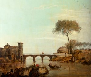 Arkadaki ikinci arka oda, toplantı odası, klasik tarzda kırsal sahneleri olan duvar resimleri, muhtemelen 1810 civarında, sahne 2 by Belgian School
