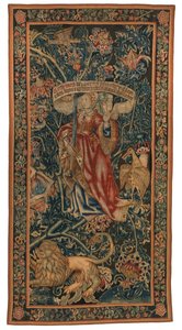 Goblen, Sibylla Europa (46.134 ila 45.139'dan oluşan altı Sibyl setinden biri) 'Rothamsted Halıları' olarak adlandırılıyor. Flanders, Tournai veya Brüksel, Belçika'da üretilmiştir, c.1530 (yün) by Belgian School