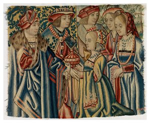 Louis XII'nin Brüksel'den XI. Louis'in kızı Jeanne ile Evliliğini tasvir eden duvar halısı parçası by Belgian School